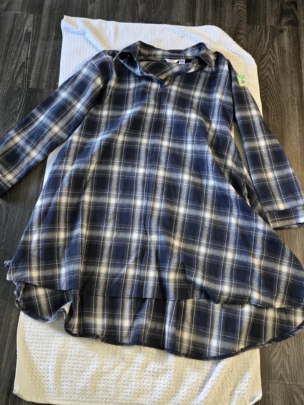 Navy and White Plaid Flannel Dress Size L
